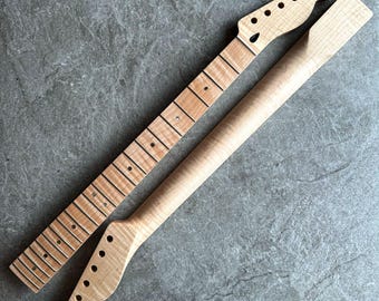 Tele Guitar Neck – 22 Fret Tiger Flame Maple, 12" Radius, Natural Satin
