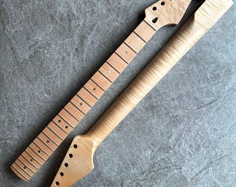 Strat Guitar Neck – 22 Fret Tiger Flame Maple, 12" Radius, Natural Satin