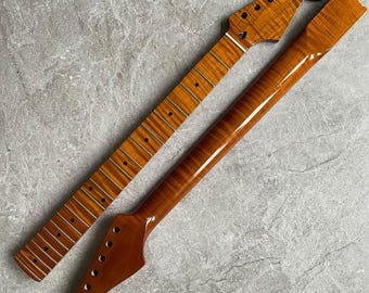 S-Style Roasted Flame Maple Replacement Guitar Neck – 22 Fret Lion Flame