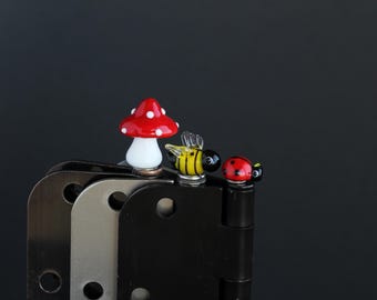 Glass Pollinator Hinge Head Set; Magnetic Door Hinge Toppers