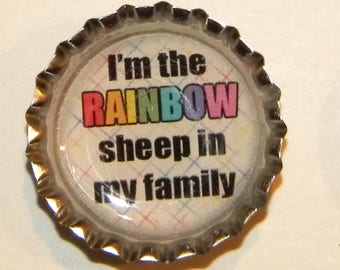 Rainbow Sheep Bottlecap Magnet