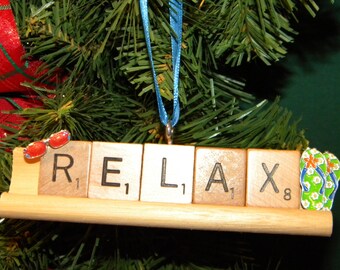 Relax Scrabble Ornament on Rack 7372