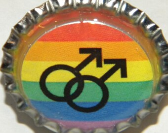 Interlocked Male Symbols on Rainbow Bottle Cap Magnet 6905