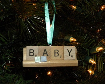 Baby Scrabble Ornament on Tile Rack