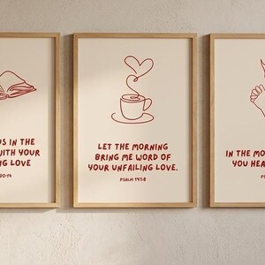 Láminas con versículos bíblicos cristianos, trío para la devoción matutina, ilustraciones bíblicas para el café (descarga digital)