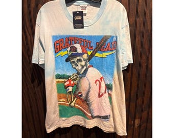 Maglietta Grateful Dead Atlanta Baseball Skeleton Graphic Blue Tie Dye da uomo, taglia L