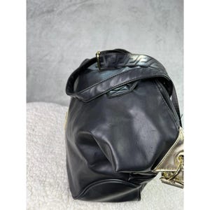Versace Black Faux Leather Tote Bag Gold Medusa Logo Chain Strap image 5