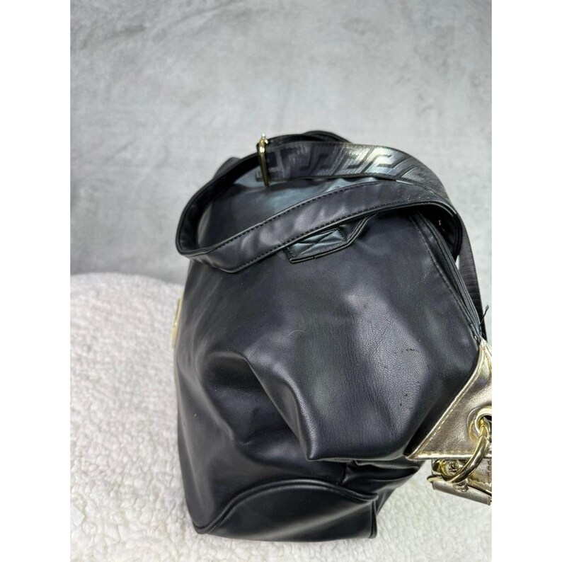 Versace Black Faux Leather Tote Bag Gold Medusa Logo Chain Strap image 5