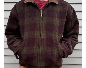 ESTRUCTURA Chaqueta de mezcla de lana a cuadros Le Collezioni para hombre XL con cuello con cremallera completa