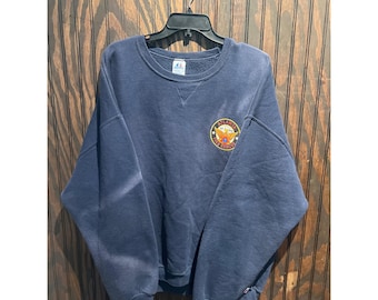 Sudadera vintage Russell Athletic Atlanta Fire Rescue, color azul marino, desteñida por el sol, 30x30