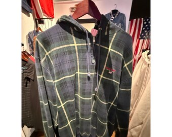 Polo Sport Ralph Lauren Herren Karierter Viertel Zip Hoodie Marine Grün Vintage XL
