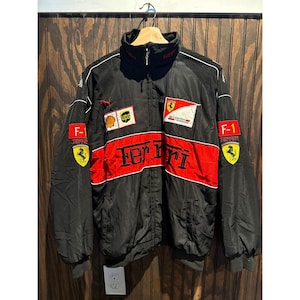 Ferrari Formel 1 Racingjacka Herr Stor Svart Röd Broderad F1 Vindjacka