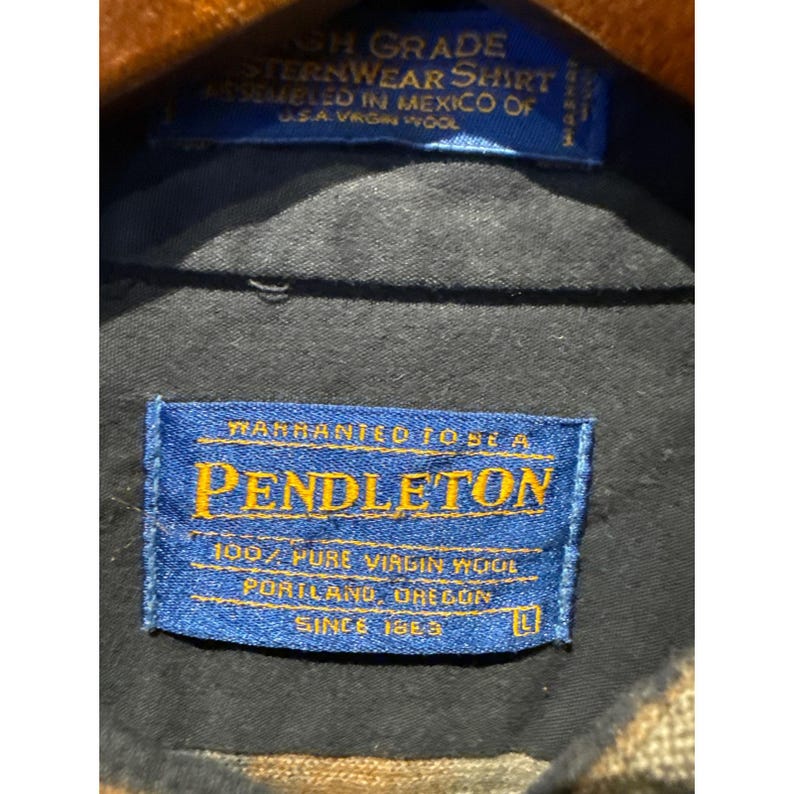 Pendleton High Grade Western Wear Wool Plaid Flannel Pearl Snap Shirt Mens L Br image 2