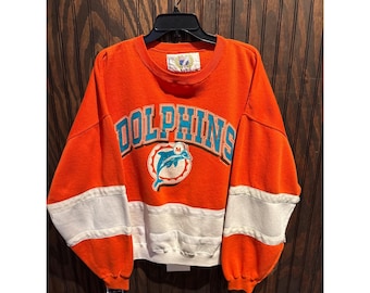 Vintage 1990 Miami Dolphins Logo 7 Sweatshirt Mens XL Orange NFL Colorblock