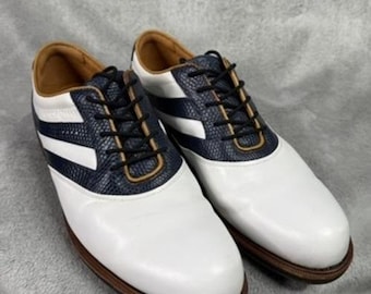 Zapatos de golf ECCO para hombre, color blanco, azul marino, de cuero, con clavos, talla 41, HYDROMAX