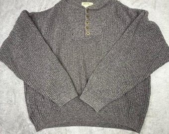 Suéter Henley de punto acanalado gris para hombre de Eddie Bauer, talla L, 100 % algodón, fabricado en EE. UU.