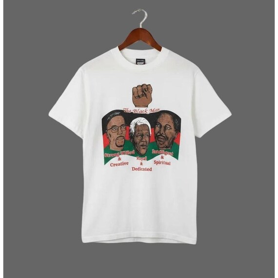 Vintage Screen Stars Best The Black Man MLK Malcolm X Mandela T-Shirt White M