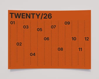 Calendario da parete annuale 2026 orizzontale | Formati A1, A2 | Download digitale