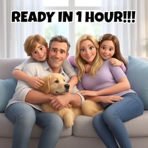 Ritratto personalizzato da foto di famiglia, coppia o animali: scegli tu lo stile artistico (cartone, anime...). Un regalo unico e su misura