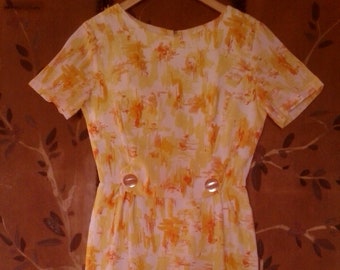 60s light yellow and orange summer shift dress
