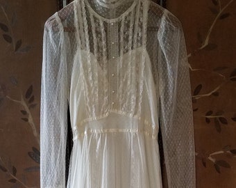 70s ivory sheer lace Victorian style Gunne Sax maxi length wedding dress