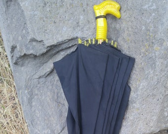SALE!! 50s black umbrella with decorative bakelite handle