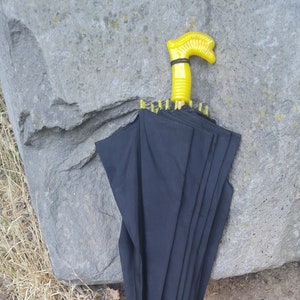 SALE!! 50s black umbrella with decorative bakelite handle