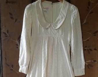 70s cream eyelet fabric maxi prairie dress by Candi Jones of California
