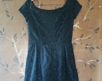 80s black lace mid length dress