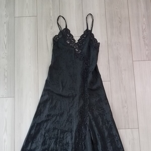 Vintage Eve Stillman Couture black maxi night slip dress