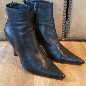 Black leather stiletto booties sales