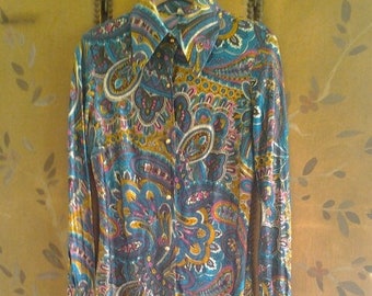 1960s psychedelic blue shirt dress