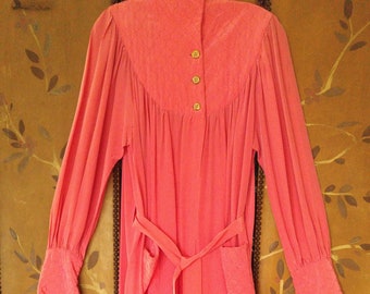 40s maxi pink gathered and quilted sash belt dressing robe