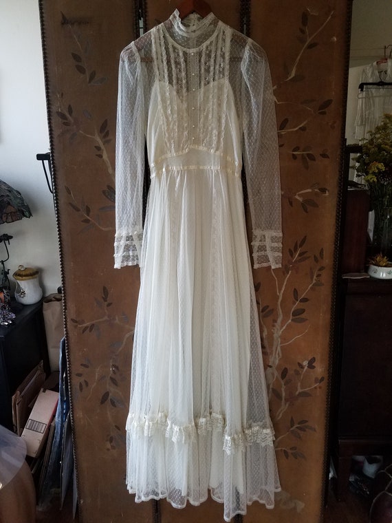 70s ivory sheer lace Victorian style Gunne Sax ma… - image 10