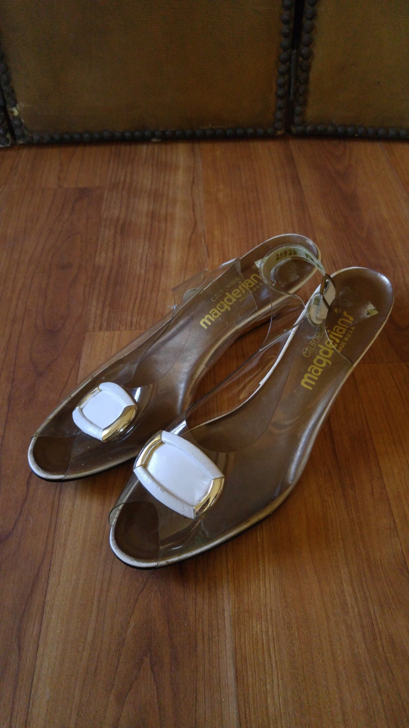 Zapatos Zapatos para mujer Sandalias Zapatos destalonados y con tira trasera Vintage Clear Transparent Vinyl Denim & Wooden Lucite Platforms Sandalias talla 7 US Womens 