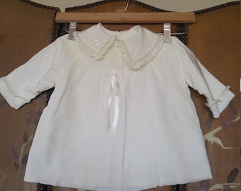 50s ivory baby coat with lace trim