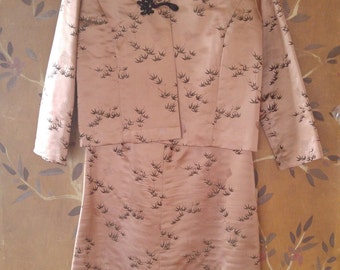 60s Asian dusky pink sateen dress and jacket 2 piece