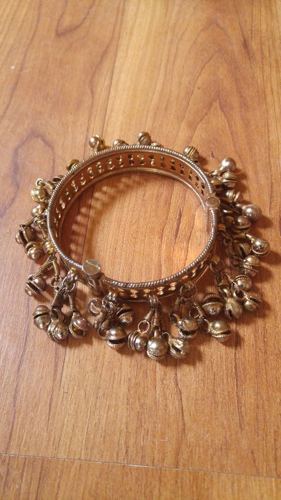 80s Indian bell / Kashmiri hinged cuff bracelet