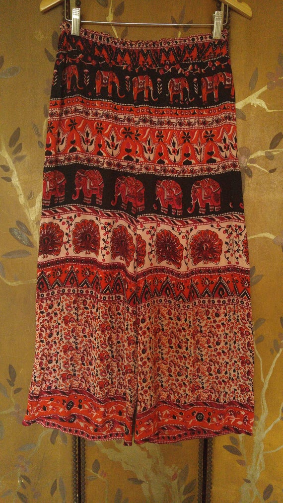 Sale!! 90s rayon Indian elephant print wide leg pa