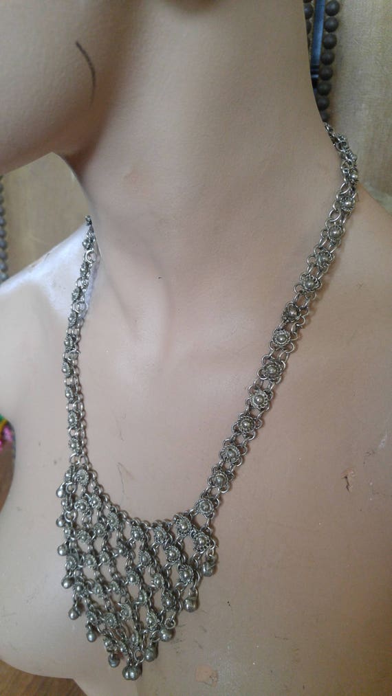 80s Indian boho / hippie chain maille bib necklace - image 7