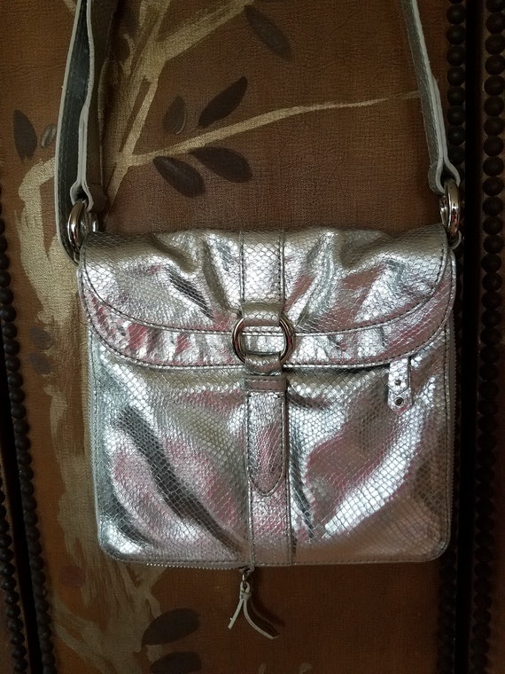 Y2K silver leather faux snakeskin shoulder bag by… - image 8