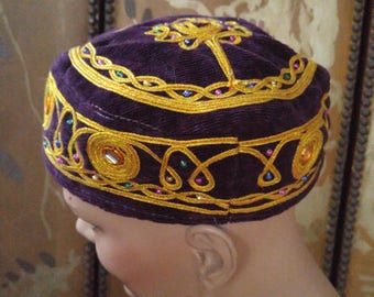 80s ethnic purple and gold trim mirror cap