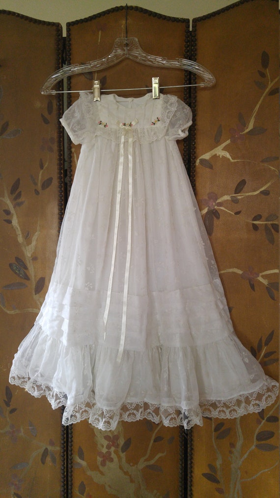 60s white sheer flowered with lace ruffled baby gi