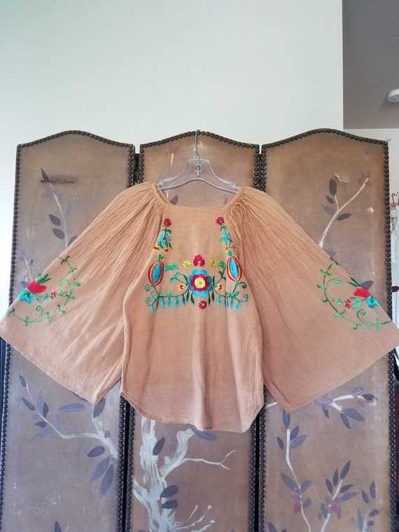 70's cheesecloth gauze Indian embroidered hippie /
