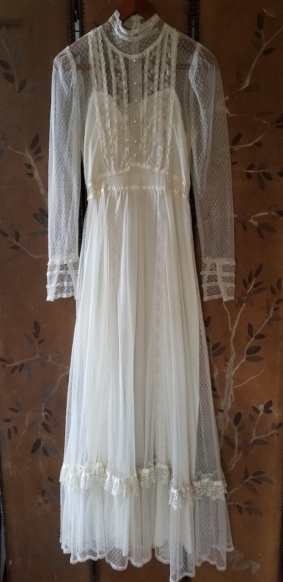 70s ivory sheer lace Victorian style Gunne Sax ma… - image 1