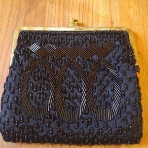 50&#39;s black bead and sequin purse by Richere for Walborg bags made In Hong Kong