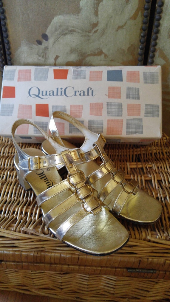 SALE!!! 60s Gold strappy sandals by Qualicraft Ca… - image 5