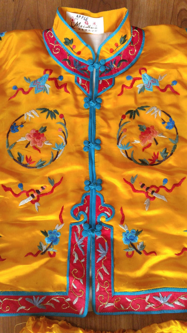 70s Asian bright yellow embroidered childrens pajama set