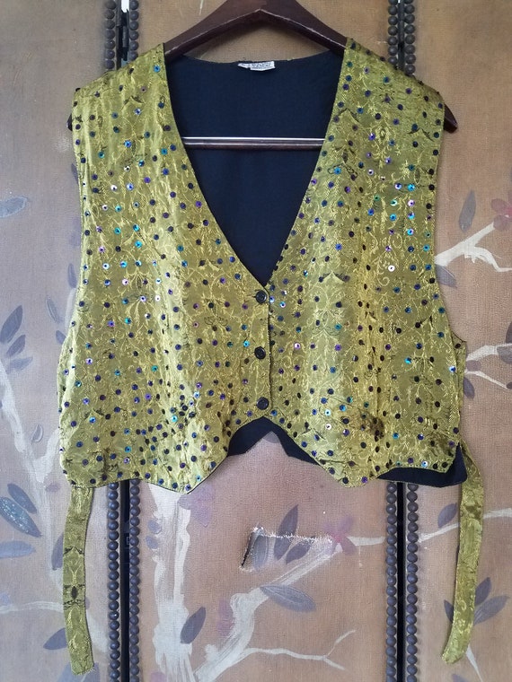 EU 3840 1980s Black Sequin /& Lace Waistcoat Size UK 1012 US 68