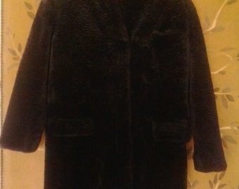 SALE!! Vintage black faux fur Astrakhan coat by Express, Compagnie Internationalie Marque Deposee